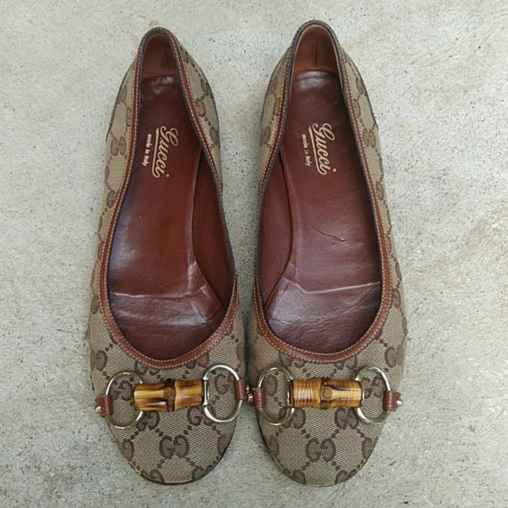 Gucci Canvas Horsebit Round Toe Ballet Flats